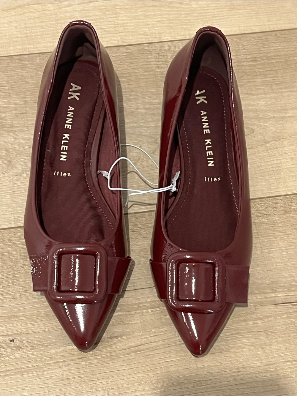 Anne Klein Burgundy Patent Pointed-Toe Flats with Buckle